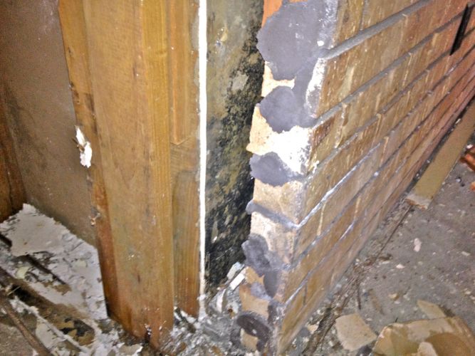 Mold behing a brick wall in a home - Mold Removal in Tulsa